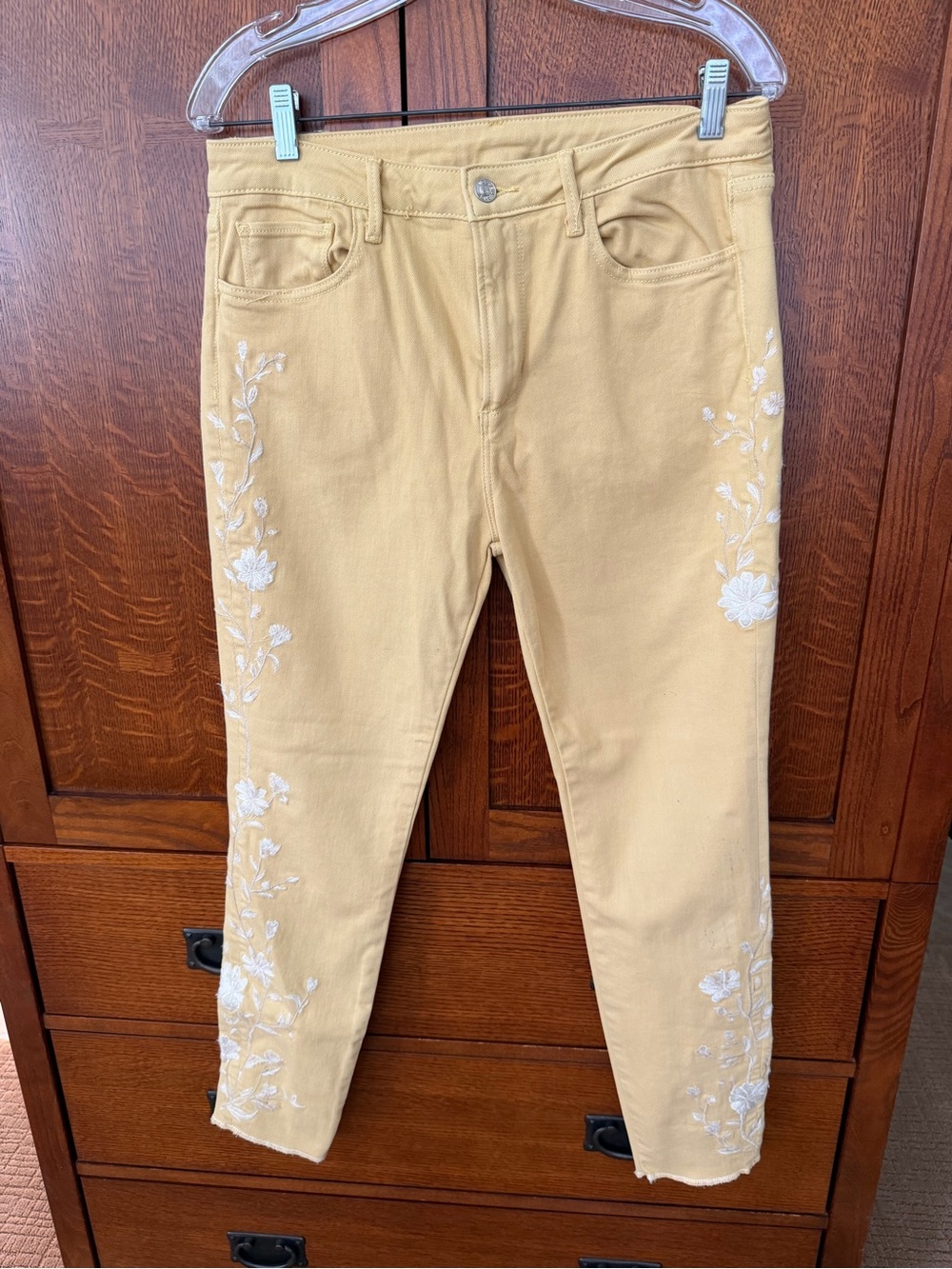 DRIFTWOOD Jackie High Rise Women's Yellow Embroidered Slim Jeans